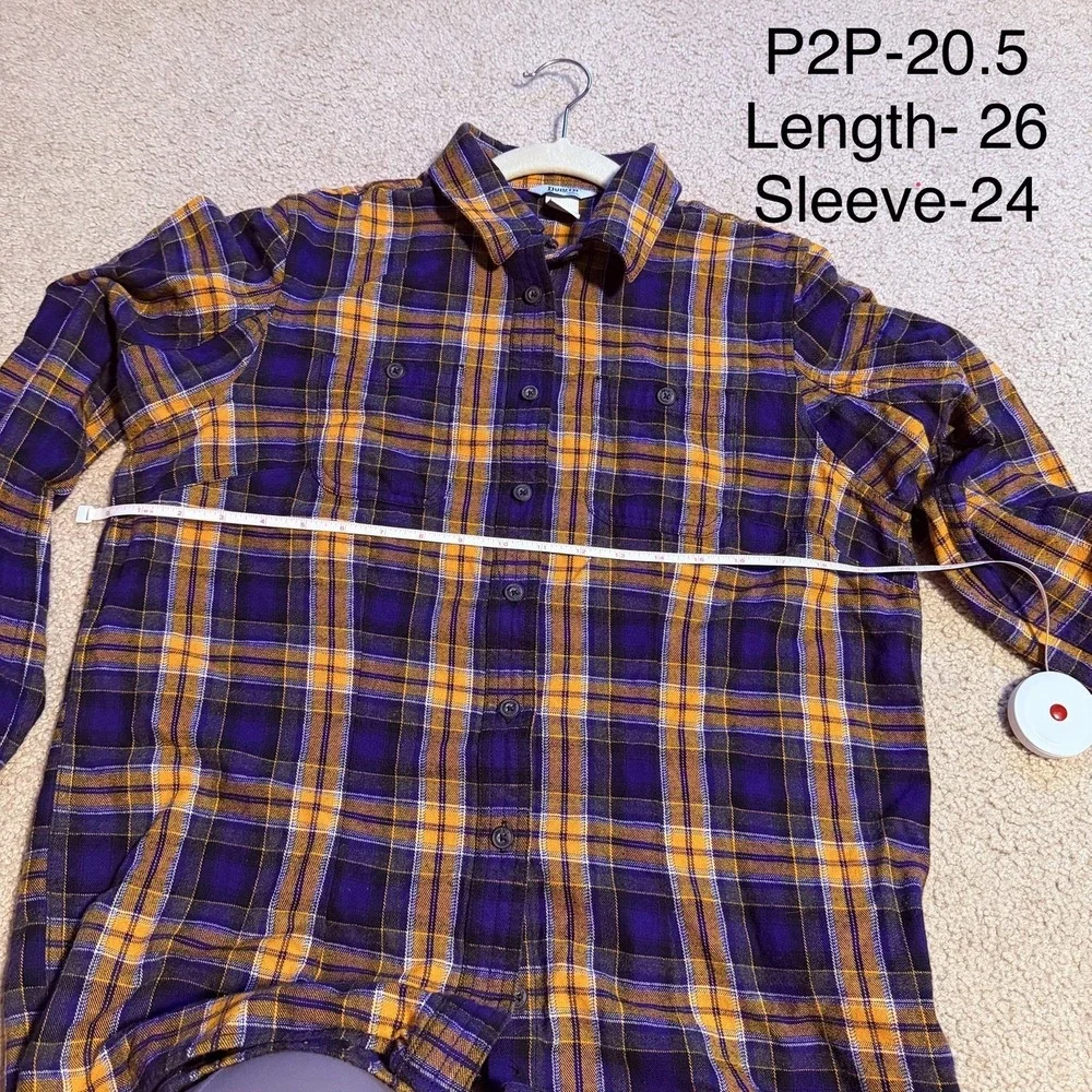 Duluth Trading Women's Free Swingin Flannel Shirt Purple Yellow M Vikings Core - Picture 7 of 7